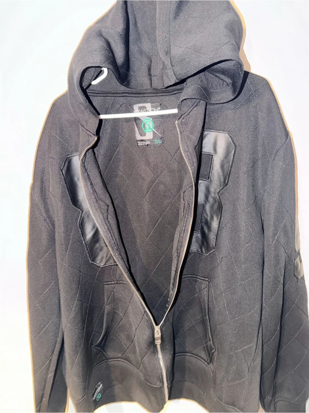 Switch Premium Quilted Zip Hoodie Black Faux Leather 88 Graphic 2XL